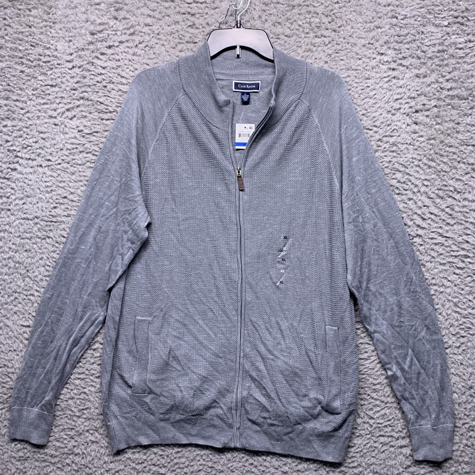 クラブ lovenomo Club Room Sweater Mens XL Gray Full Zip Knit Texture Long