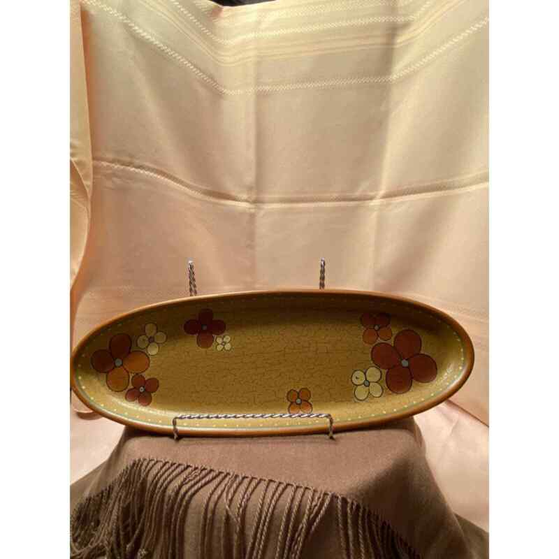 Serving Dish, Oblong, Painted flowers and faux-crackle finish. 