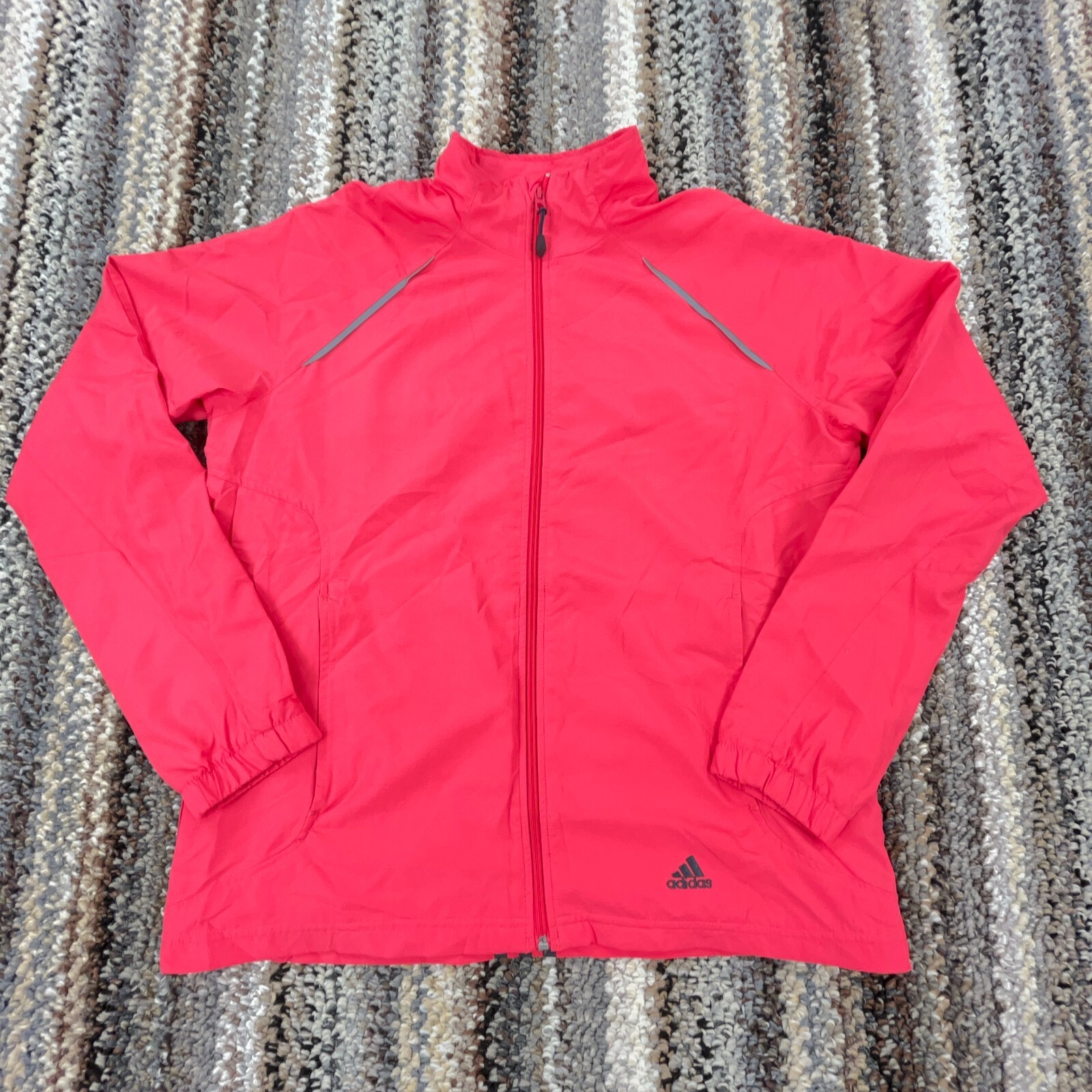Adidas Jacket Women Large Pink Gray Track Suit Windbreaker Warm Up Run Ladies