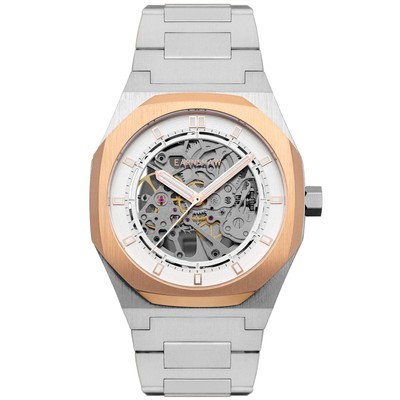 Pre-owned Thomas Earnshaw Drake Skeleton Automatic Silver Rose Gold Watch - Brand