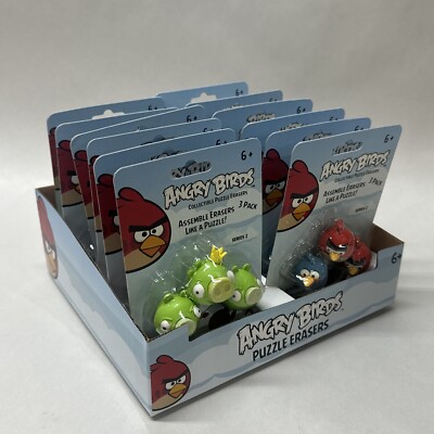 12 Packs! Angry Birds Assemble Puzzle Erasers FULL Store Display! Pigs & Birds