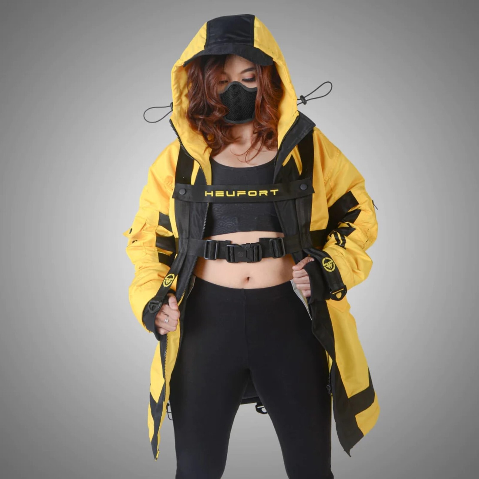 Men's Techwear Yellow Parka Jacket Coat Hoodie Full Zip NP01 Men's Techwear Yellow Parka Jacket Coat Hoodie Full Zip NP01