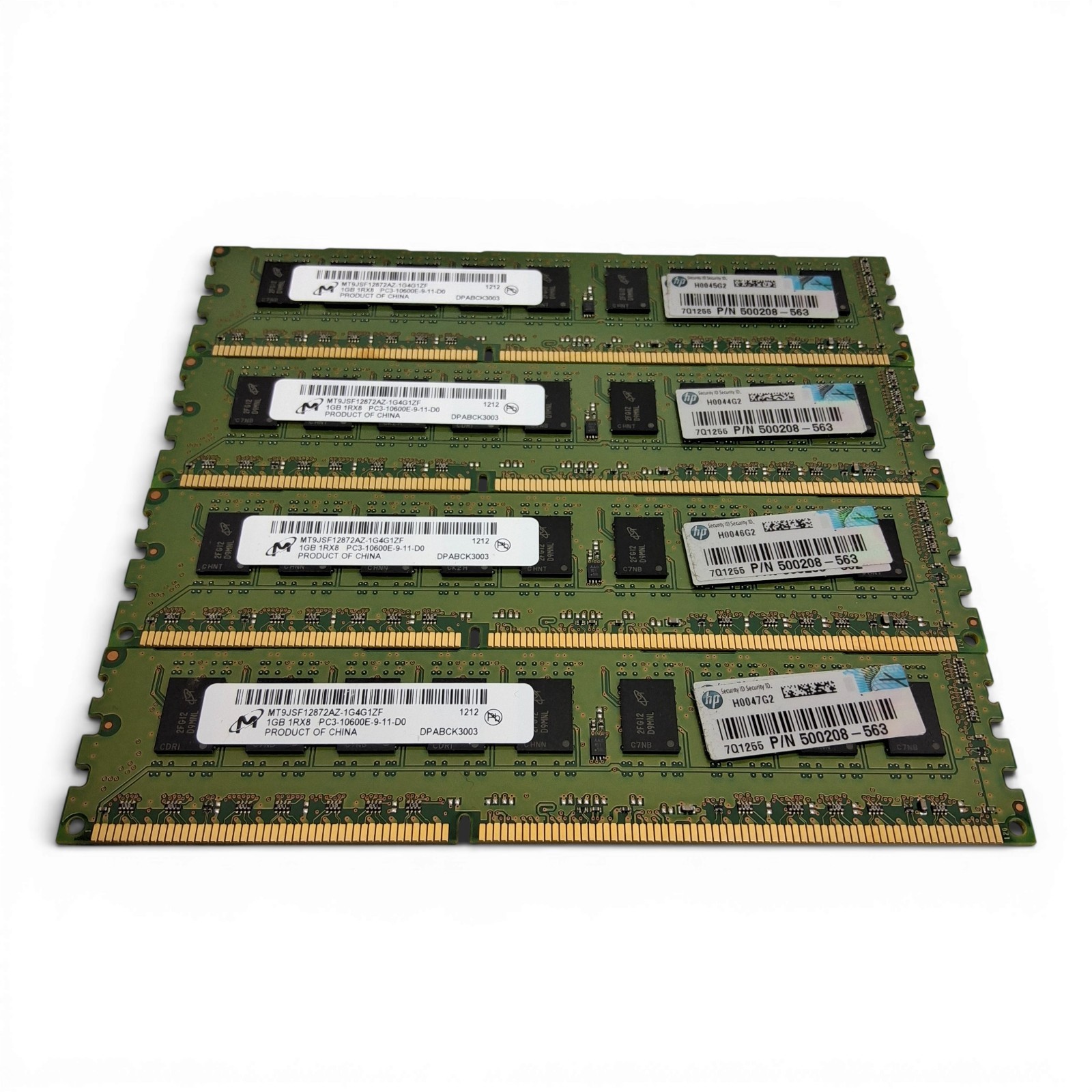 Lot of 4 - 500208-563 HP 1GB PC3-10600E DDR3-1333MHz ECC Unbuffered CL9 DIMM