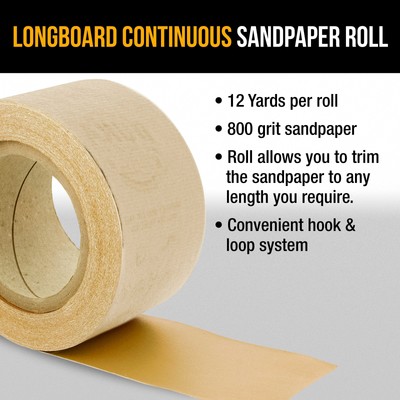 Dura-Gold 800 Grit Gold Longboard Sandpaper Roll 2-3/4" Wide, 12yds, Hook & Loop