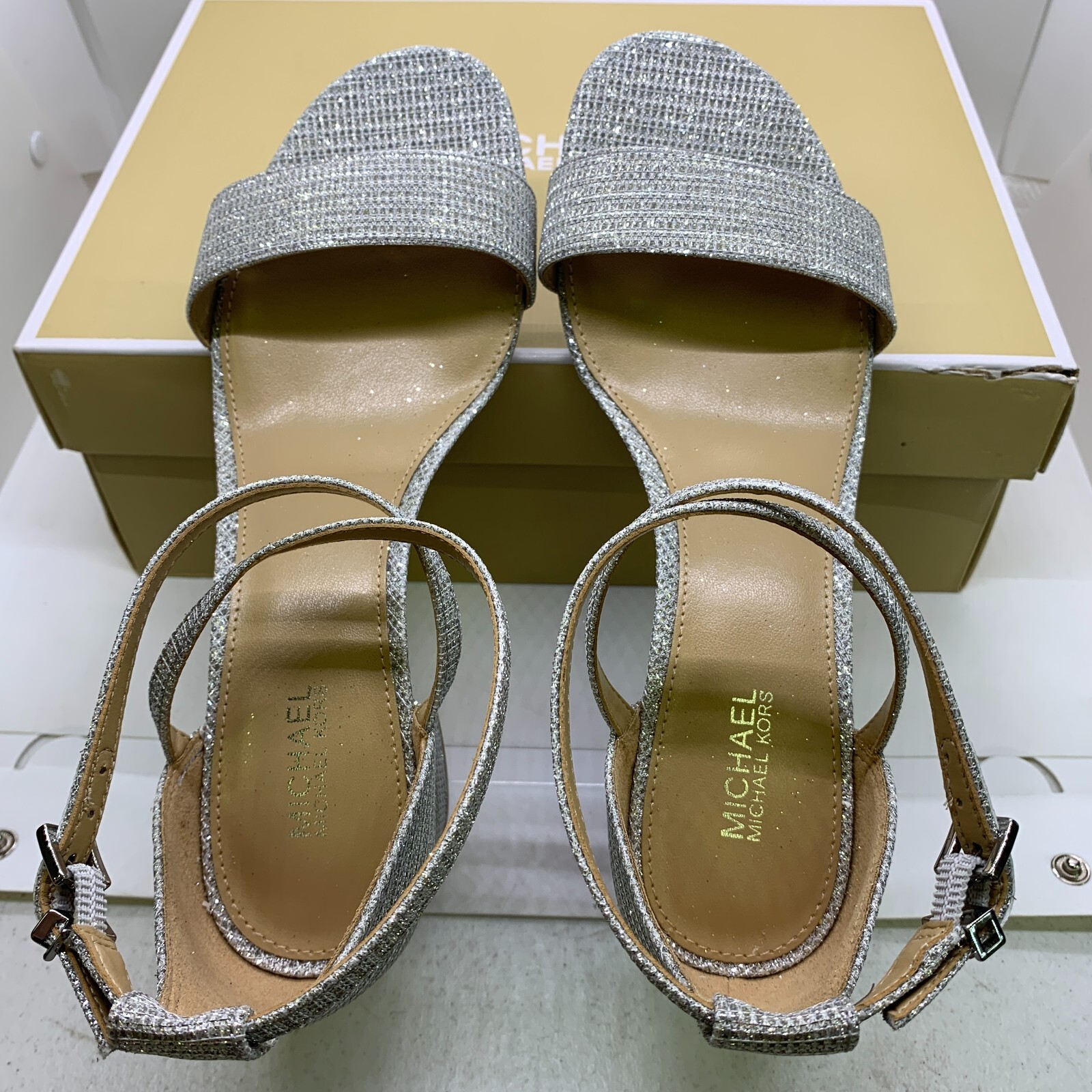 MICHAEL Michael Kors Serena Flex Sandals for Women Silver Size 6 Glitter  Chain.. | eBay UK