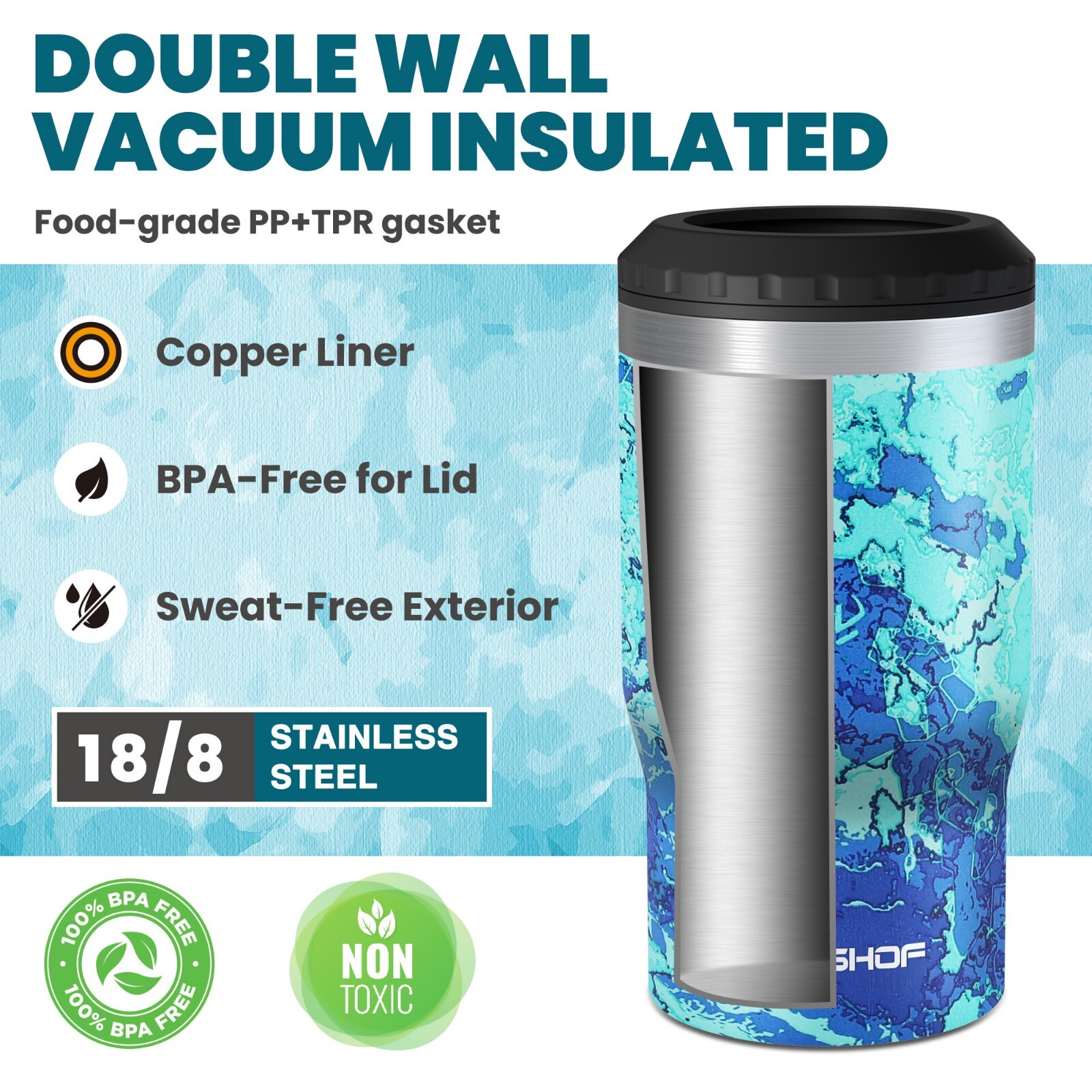 HAUSHOF 12OZ Can Cooler 4 in 1 Insulated 	Stainless Steel  Lightweight Slim Can