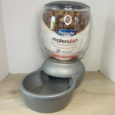 New Petmate Replendish 10 Lb Gravity Feeder With Microban Dog Cat Pet Gray