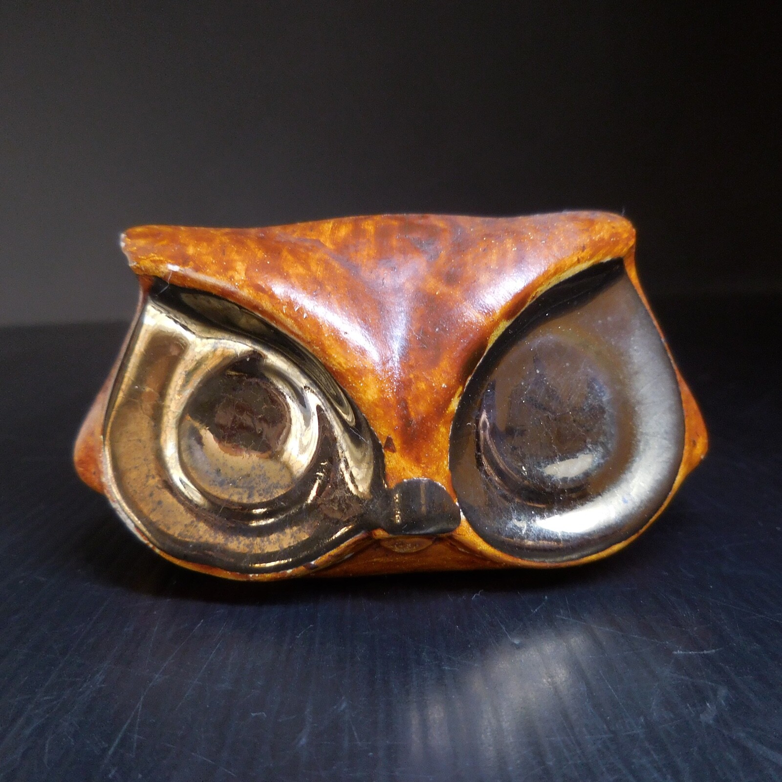 N9280 céramique figurine tête chouette hibou vintage marron