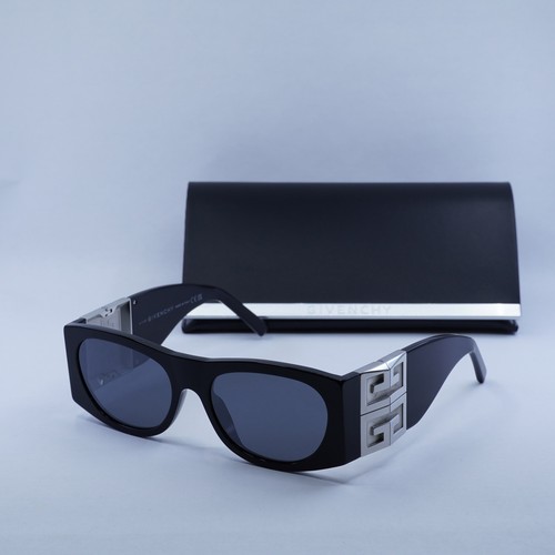 Pre-owned Givenchy Gv40028i 01c Shiny Black With Silver/grey With Light Mirror 56-1...