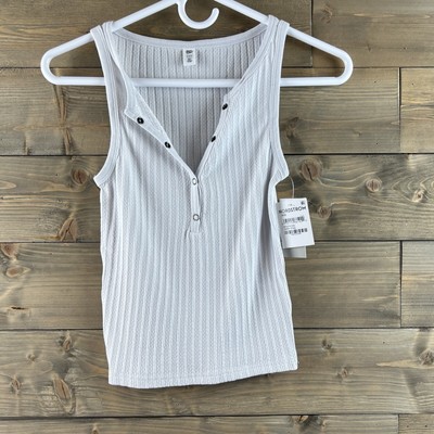 BP Nordstrom Womens Shirt Sleeveless Textured Henley Crop Tank Grey Fog XXS