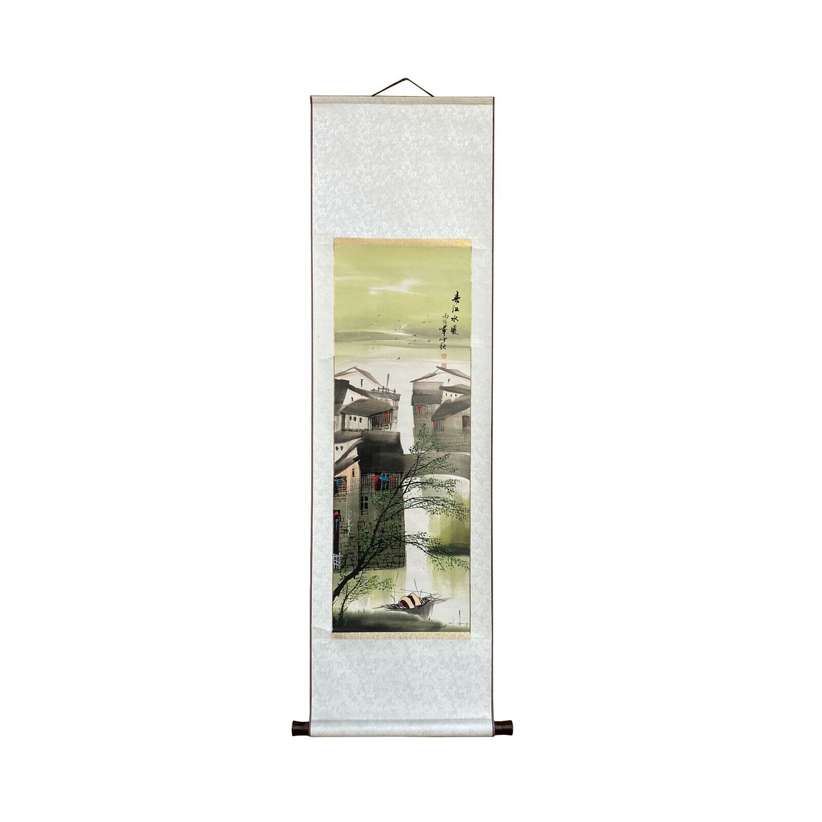 Chinese Color Ink Waterside Village Scroll Painting Wall Art ws2031S Chinese Color Ink Waterside Village Scroll Painting Wall Art ws2031S
