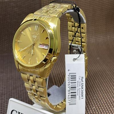 Pre-owned Seiko 5 Snk366k1 Automatic Gold Stainless Steel Analog Men's Casual Dress Watch