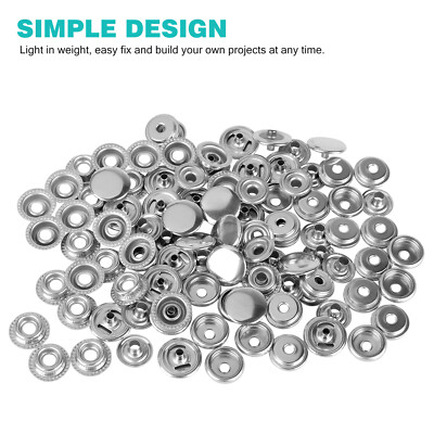 100Pcs Metal Heavy Duty Fastener Snap Press Stud Cap Button Base Kit Marine Boat