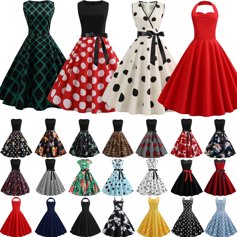 Damen Petticoat Retro 50er 60er Jahre Kleid Rockabilly Vintage Partykleid Skater