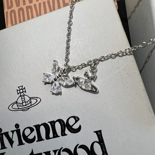 Vivienne Westwood Silver Tone Crystal Butterfly Saturn Orb