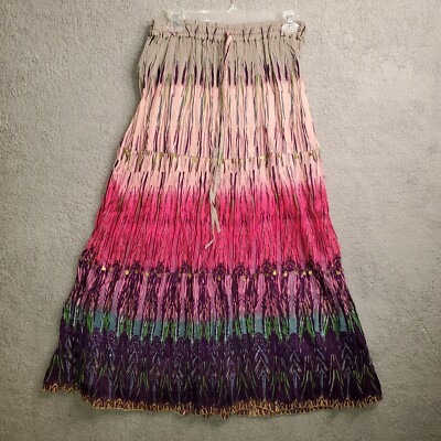 Julie G. Boho Gypsy Hippie Pleated Skirt Coins Drawstring India Size L NWT