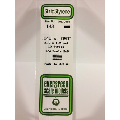 Evergreen 143 Styrene Plastic Strips 0.040''x 0.060''x 14'' (10)