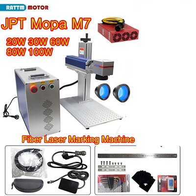 JPT MOPA M7 20W 30W 60W Fiber Laser Marking Machine 80W 100W+2 Lens+Rotary axis