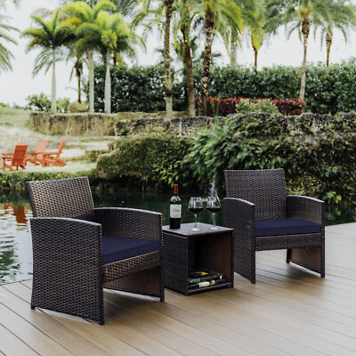 3PC Patio Outdoor Chairs set with Table, Outdoor Wicker Furniture set for Lawn