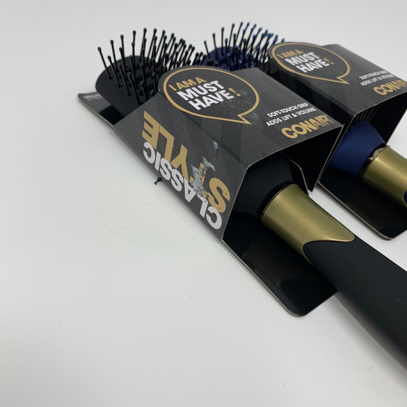 Conair Soft Touch Grip Brush Velvet Touch Vented Black Blue Pack of 2