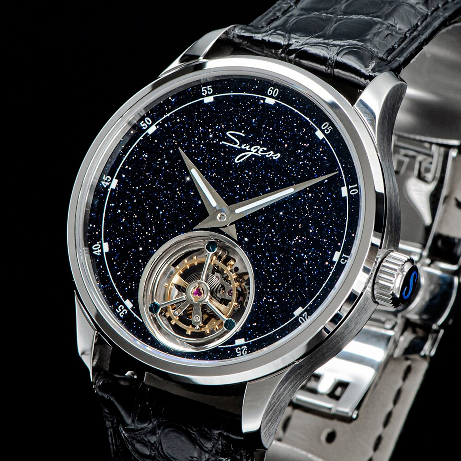 SUGESS SUGESS TOURBILLON BLUE GOLDSTONE DIAL SEAGULL ST8230 MECHANICAL WATCH SU8230STRF