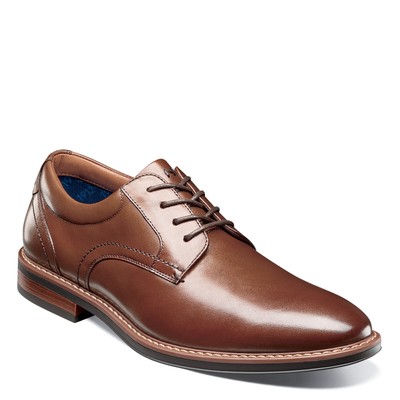 Men's Nunn Bush, Centro Flex Plain Toe Oxford 84982-221 Cognac Leather Synthetic