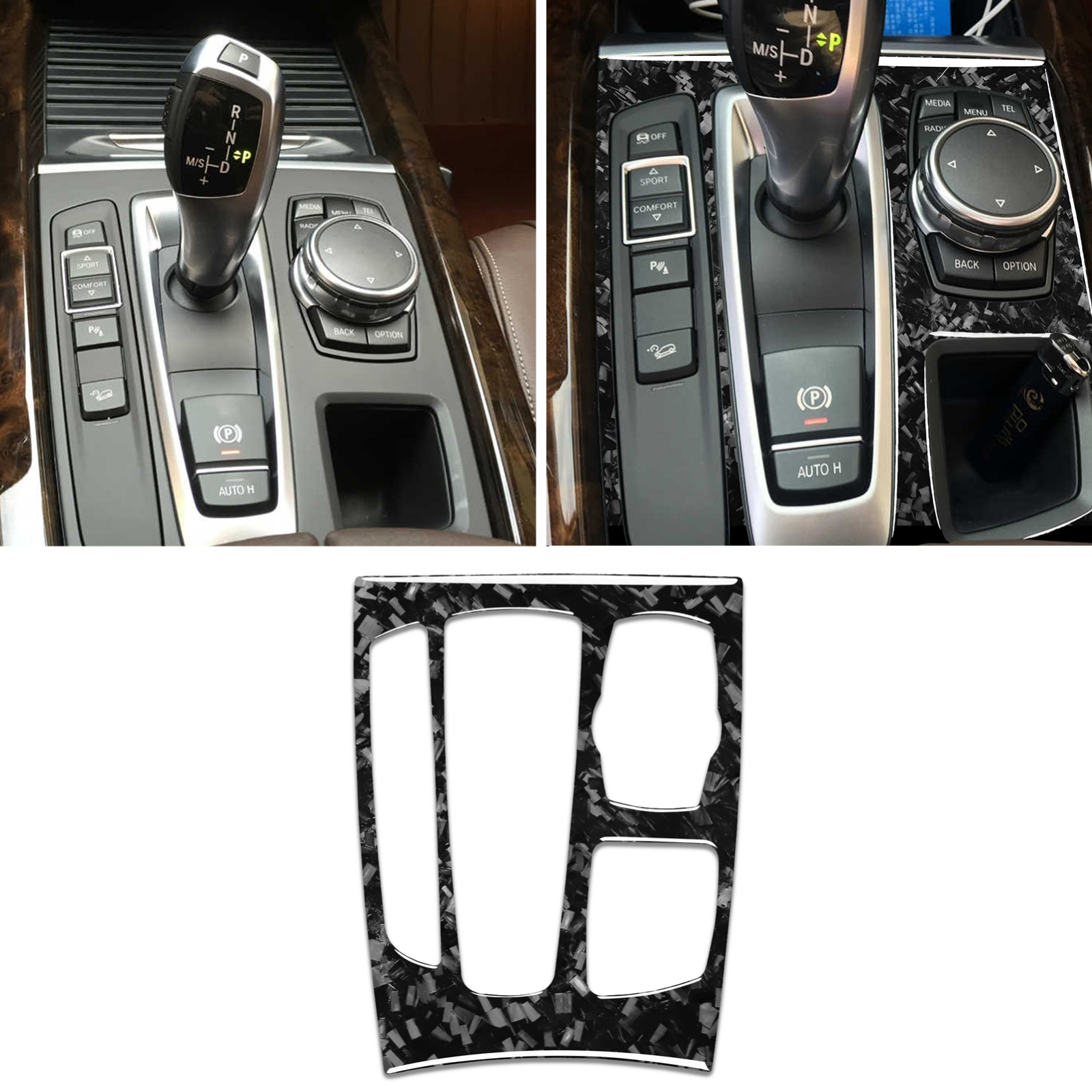 Forged Carbon Fiber Interior Console Gear Shift Panel Trim
