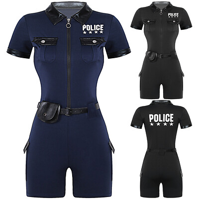 UK Women's Police Officer Costume Dirty Cop Uniform Halloween Jumpsuit Set Club