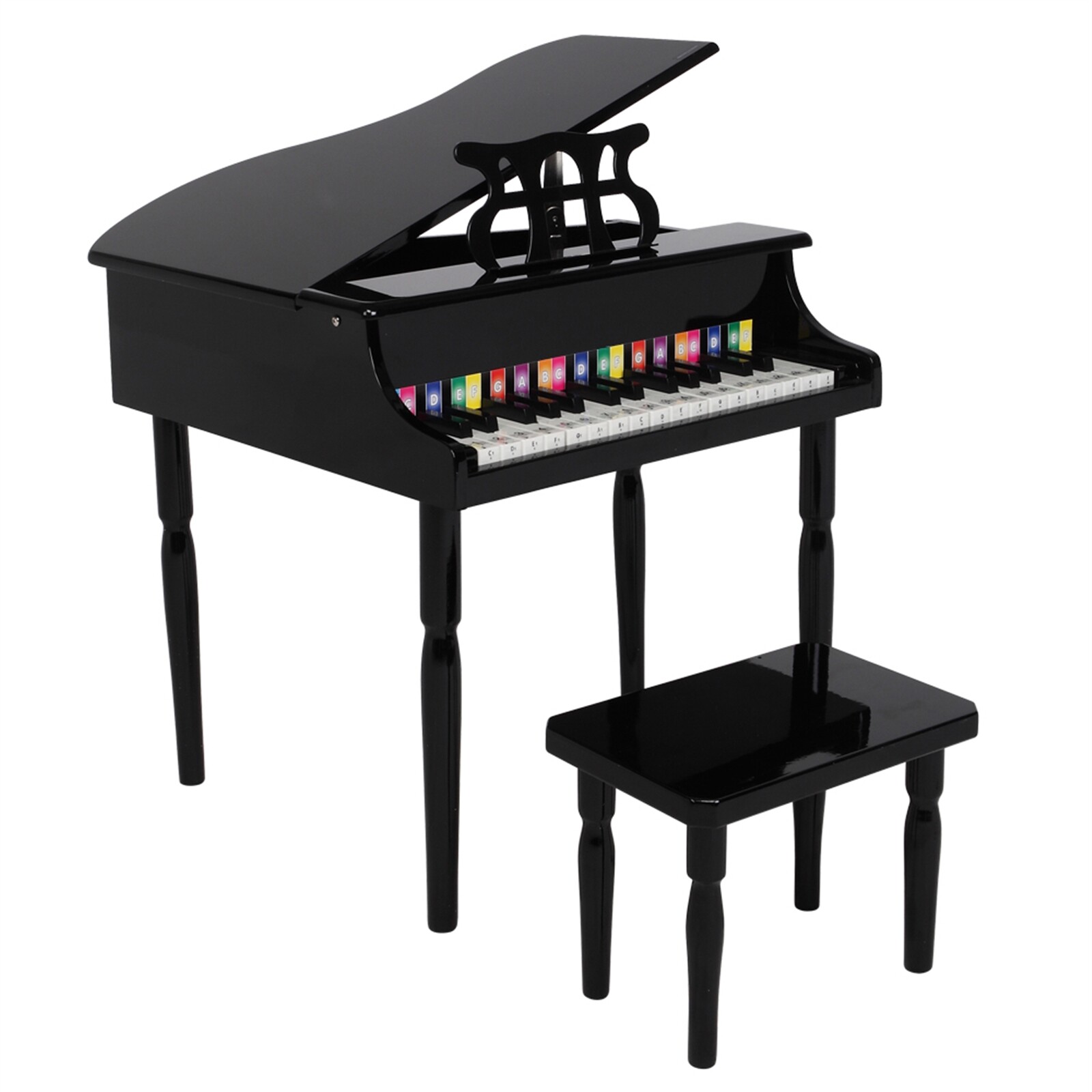 30-Key Kids Toy Piano Wooden Grand Piano Keyboard Toy Music Stand & Bench Black