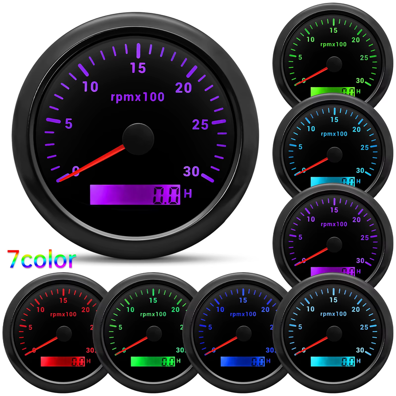 85mm Tachometer With 7 Colors Backlight 3000 4000 6000 RPM Meter With Digital Ho