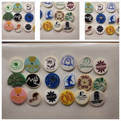 Vintage Golf Ball Plastic  Marker Lot Of 18 Spy Glass, Camel Valley Ranch And...