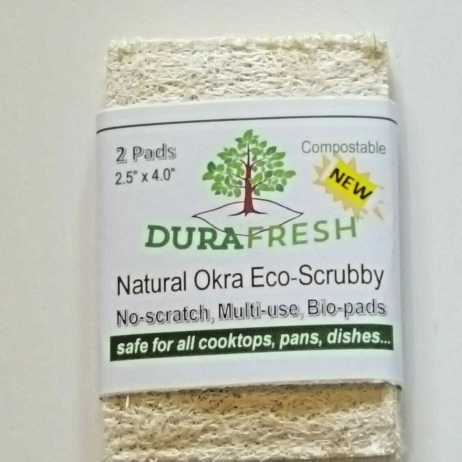 2 DuraFresh Natural Okra Eco-Scrubby - One 2 Pack Eco-Responsible Tough 2 Pads