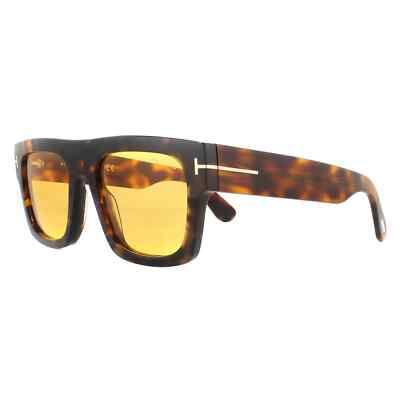 * Fausto *TF711 56E Sunglasses Men's Havana/Yellow Lens Square Shape 53mm