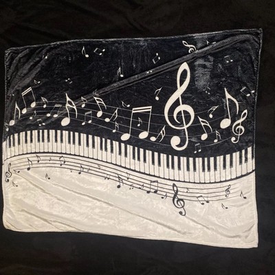 Baby Blanket Piano Keyboard Notes Black White Security Lovey Soft Fleece 36''x48''