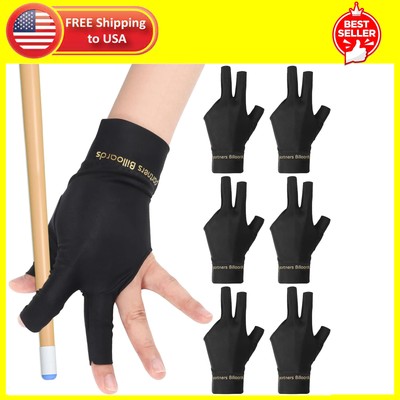 6 Pcs Pool Gloves Billiards Left Hand, 3 Fingers Shooters Snooker Cue Sport Glov