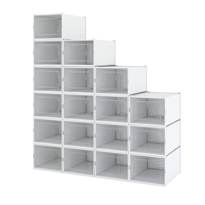 TAUS 18PCS Shoe Storage Box Shoe Organizers Stackable Rack Storage Medium Size