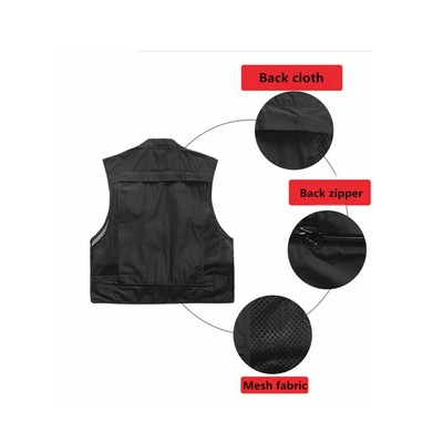 Herebuy8 Men's Mesh Fishing Vest Multi Pockets Photography Outdoor Jacket Black