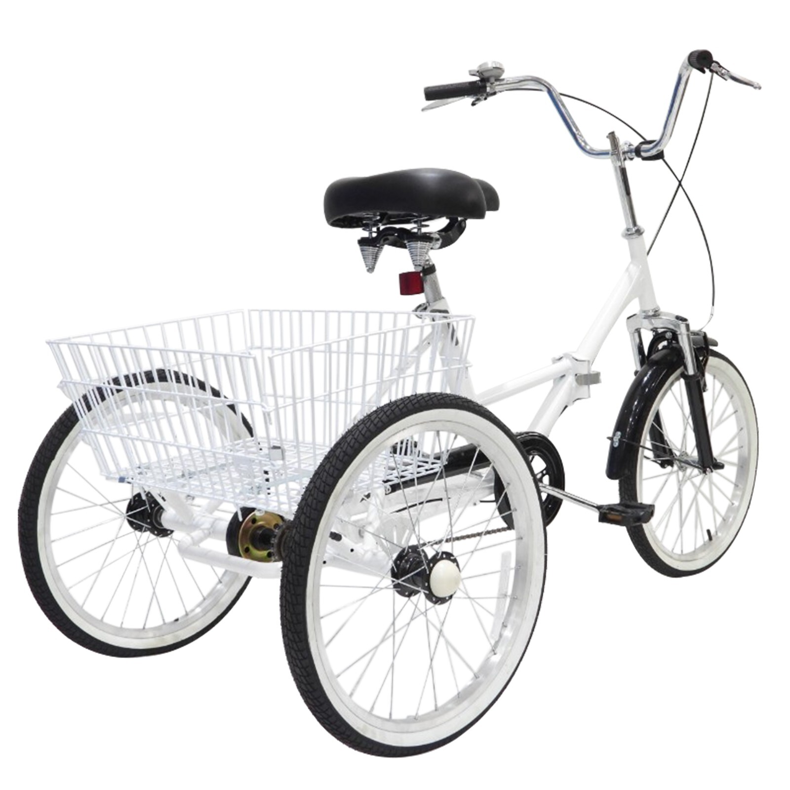 Foldable Adult Tricycle 20''/24'' Folding 7-Speed 3 Wheel Bikes w/ Cargo Basket