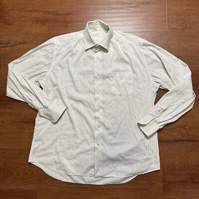 Prada Button Up Shirt Mens XL White Pin Stripe Long Sleeve Luxury Old Money City