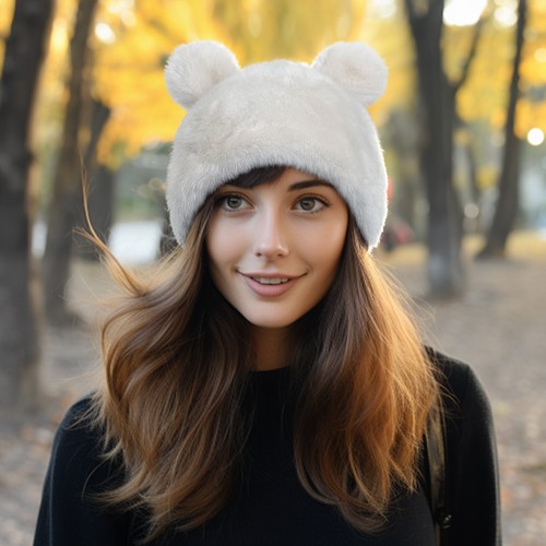 Wrapables Faux Fur Fluffy Bear Ears Winter Beanie Hat
