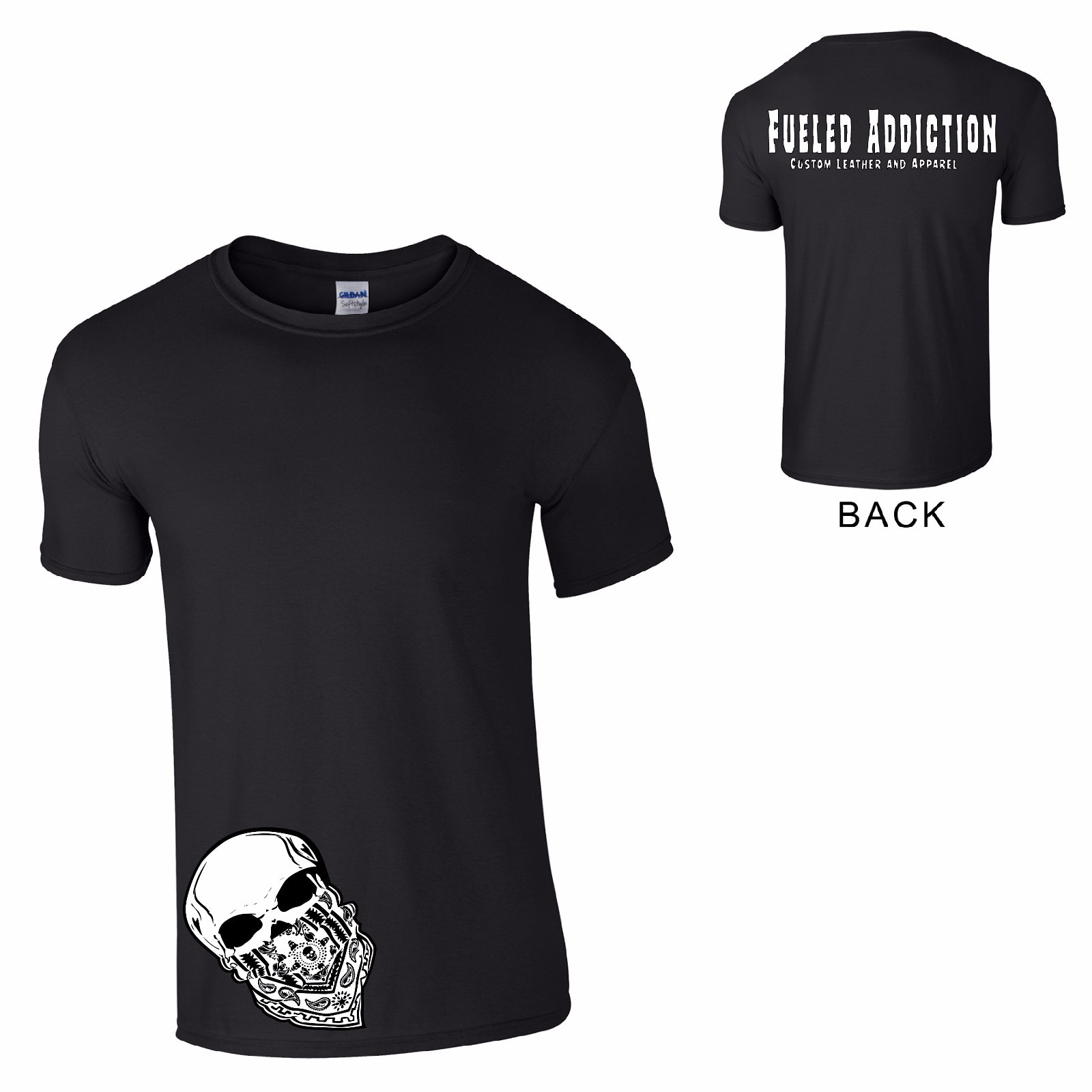 Mens T-Shirt Fueled Addiction Apparel Skull Bandanna Moto