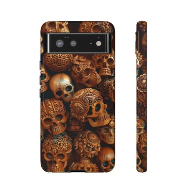 Tough Phone Case Skull Woodland Carving 3D Design. iPhone, Samsung, Google Pixel