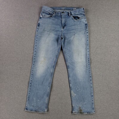 Old Navy 34x32 Loose Fit Blue Jeans Stretch Flex Denim Light Wash Modern Stained