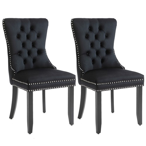 S Set Of 2 Upholstered Tufted Dining Room Chair Wood Legs