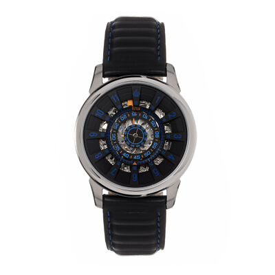 Pre-owned Reign Monterey Skeletonized Leather-band Watch - Black