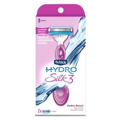 Schick Hydro Silk 3 Women's Razor,  Hydra-Boost with 1 Handle & 2 Catridges 