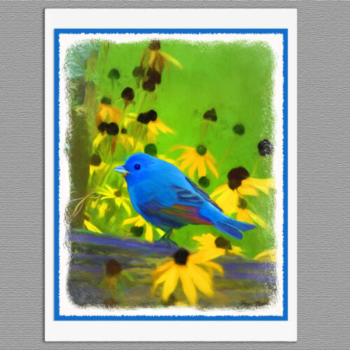 6 Indigo Bunting Blue Wild Bird Blank Art Note Greeting Cards