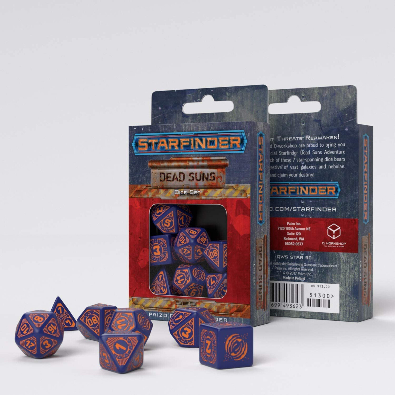 Q-Workshop Starfinder Dead Suns Ролевой набор игральных костей из 7 частей, НОВЫЙ В НАЛИЧИИ