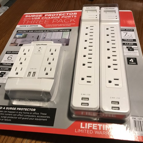 CyberPower Surge Protector With USB Charge Ports 3-pack