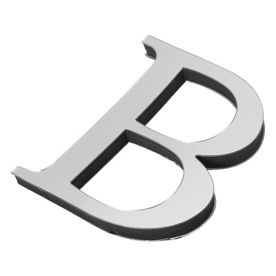 3D Acrylic Alphabet Mirror Wall Stickers Letter B Self-Adhesive Silver Tone